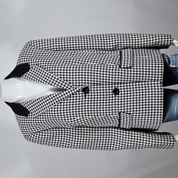 Kasper Black & White Houndstooth Notched Lapel Structured Jacket Blazer Size 16 - Picture 2 of 16